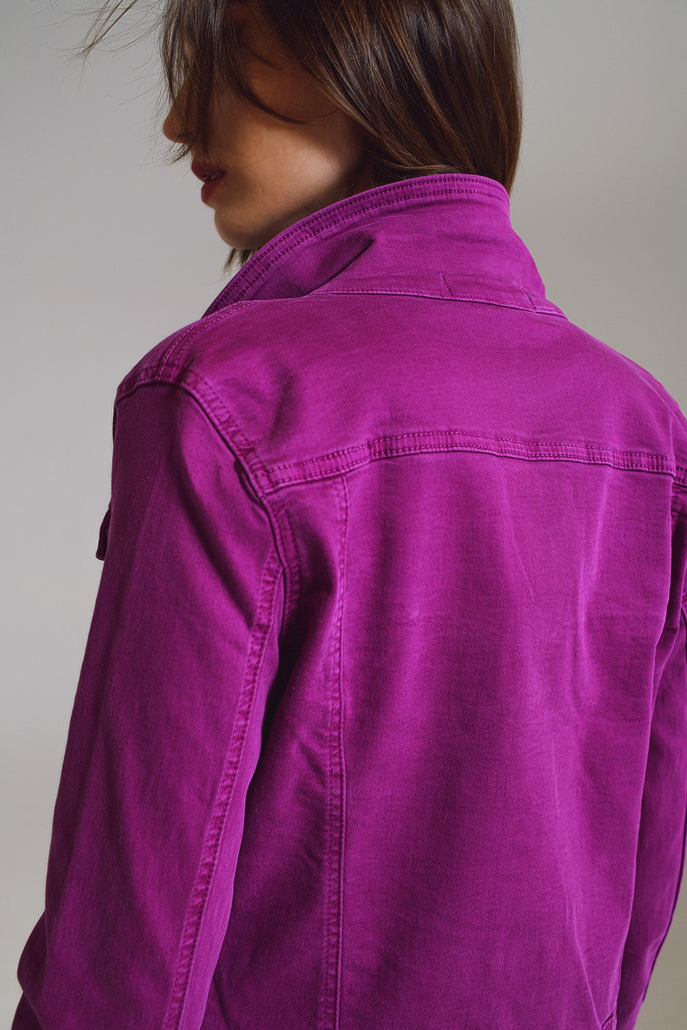 Slim Denim Trucker Jacket in Fuchsia image 5