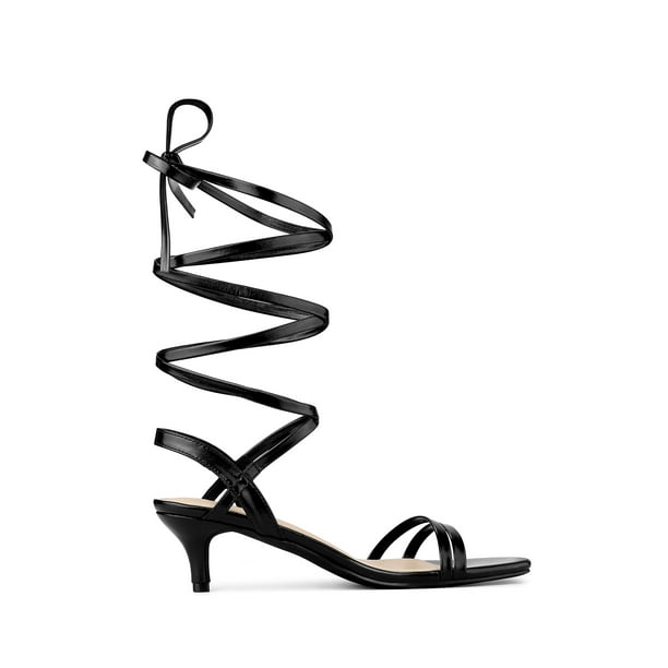 Allegra K Women's Strappy Lace-Up Kitten Heel Slingback Sandals image 2