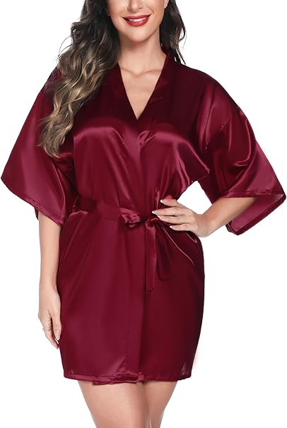 Vlazom Womens Kimono Robes Dressing Gown Satin Bathrobe image 3