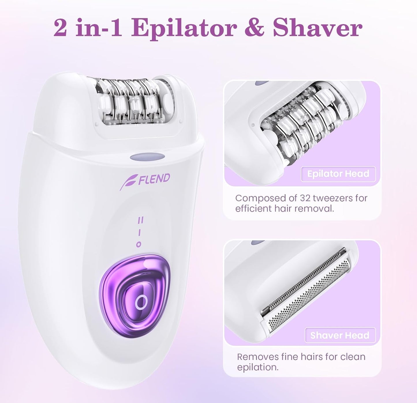Flend 2-in-1 Cordless Facial Epilator & Shaver – 32 Tweezers, LED Light, USB image 7