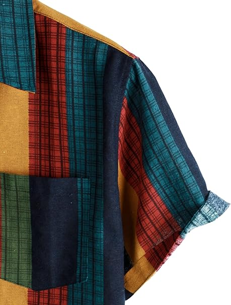 LucMatton Men's Cotton Linen Traditional Pattern Print Short Sleeve Button Down image 6