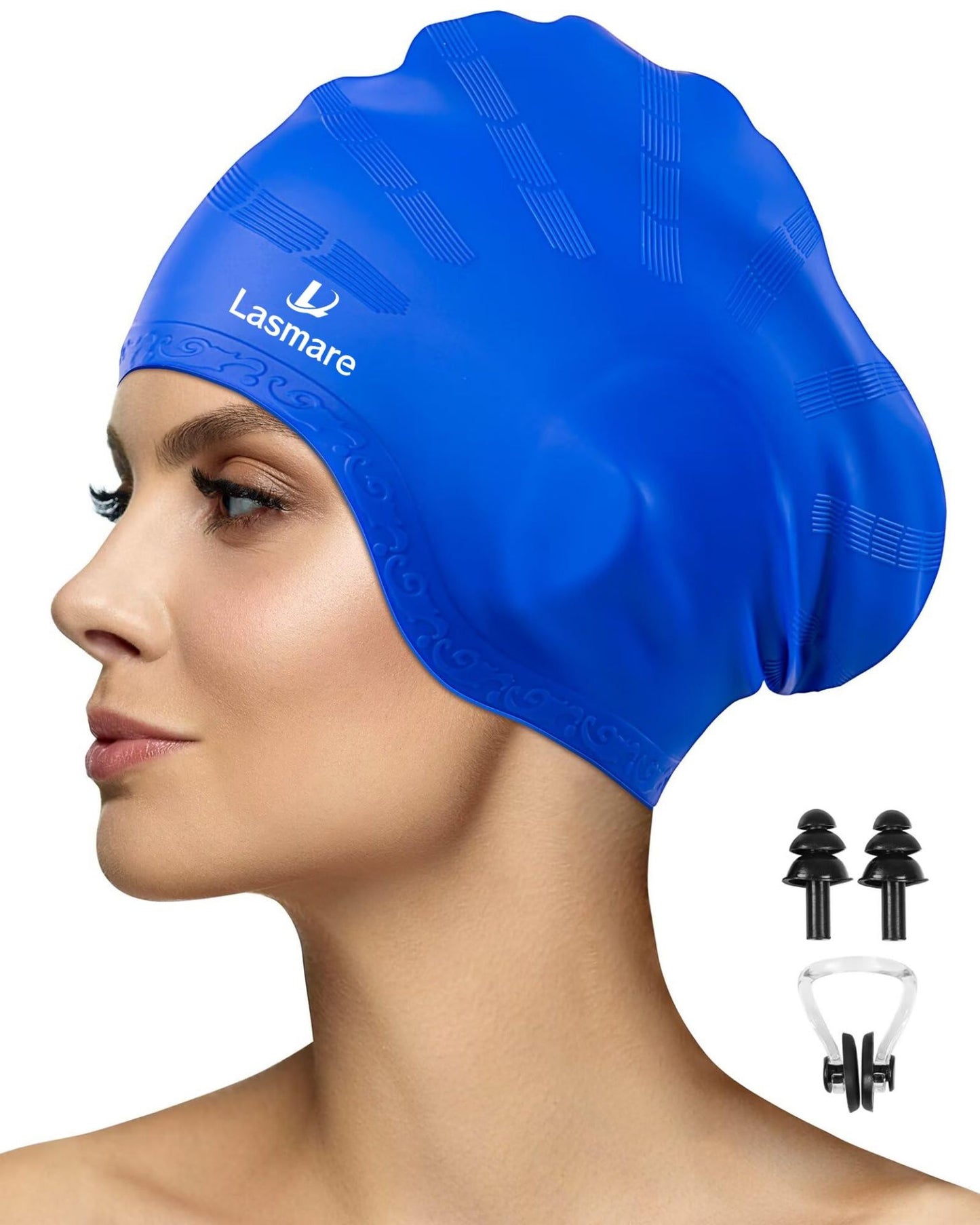 Lasmare Swimming Cap with Nose Clip and Ear Plugs 3D Ear Protection - Premium image 0
