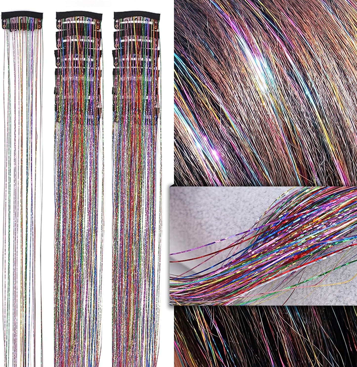 LANCAINI Clip-in Hair Tinsel Extensions Pack of 12 clips 20 Inch, image 5
