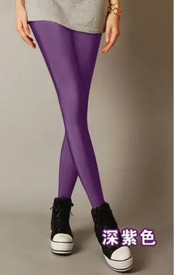Lady Solid Candy Color Neon Leggings High Elastic Skinny Pants Soft Thin Legin image 10