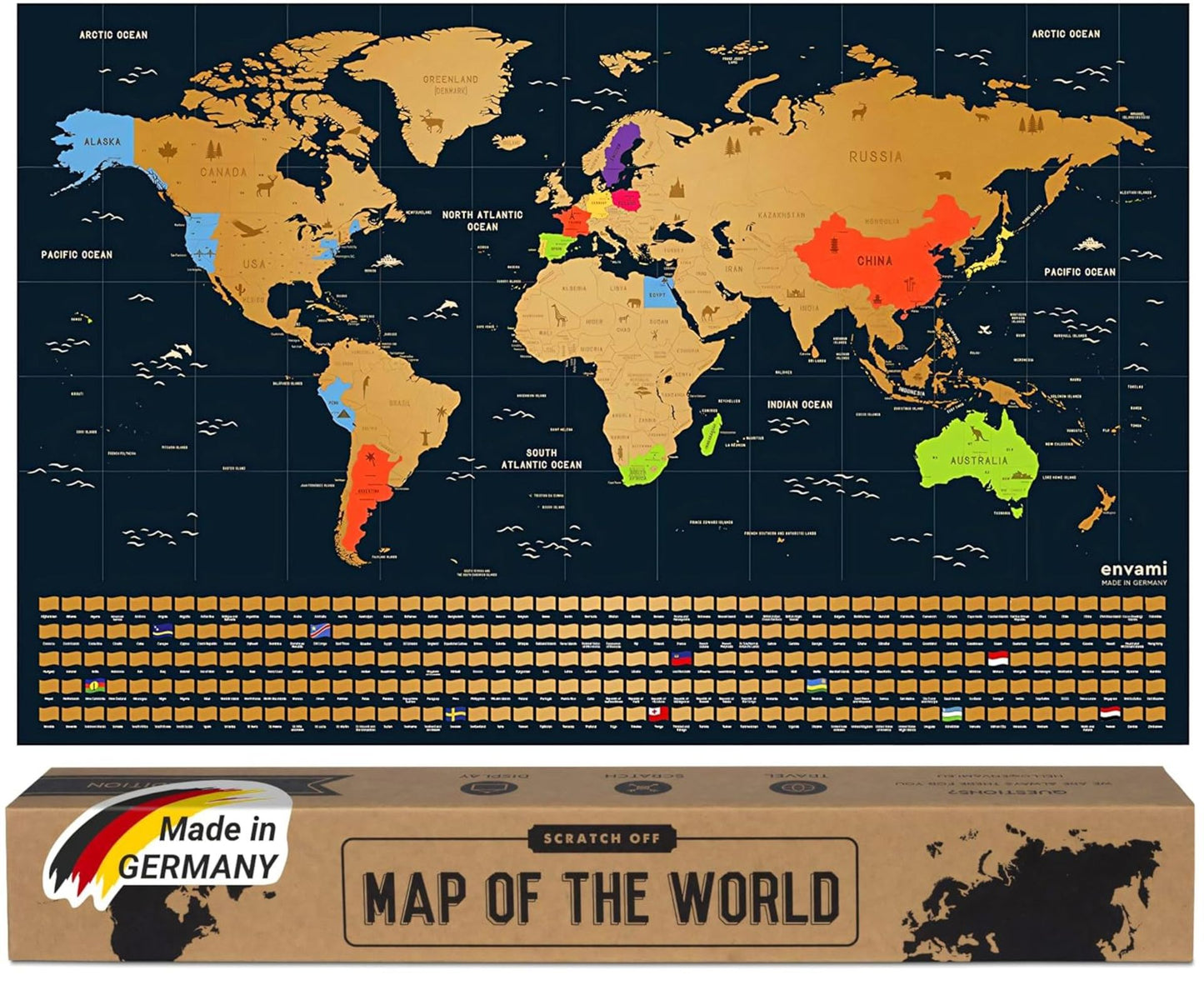 Envami Scratch Off World Map - Portable Poster With Gift Packaging Gold image 0