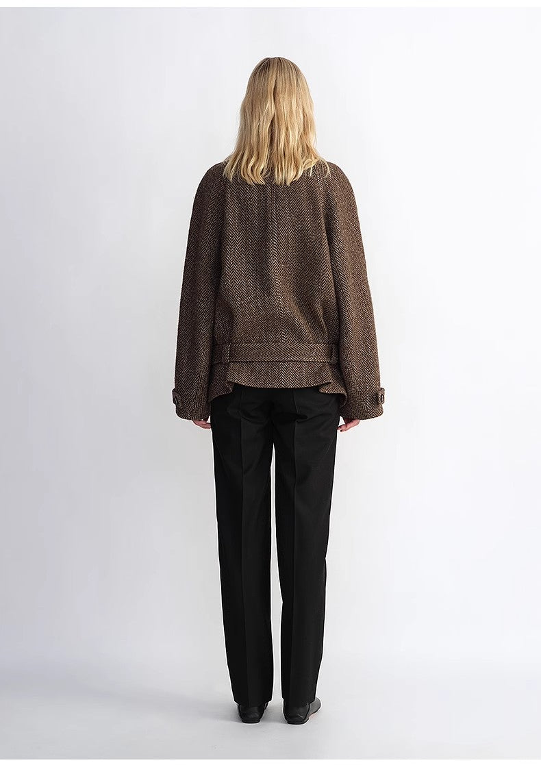 "Warm Cocoon" Italian Herringbone Wool Classic Lapel Micro-Coon Short image 9