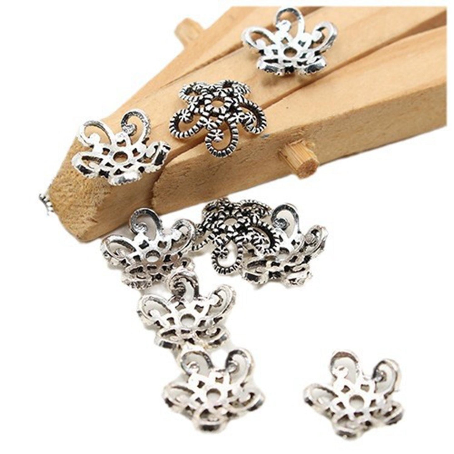 Premium S925 Sterling Silver Hollow Flower Bead Caps for Jewelry Making Supplie image 0