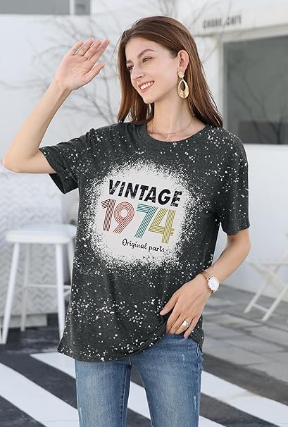 SUWATOIN 50th Birthday T Shirt Women Vintage 1974 T Shirt image 5