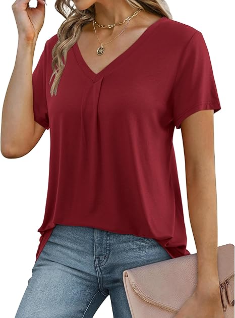 Florboom Women Summer V Neck Shirt Tops Casual Short Sleeve Loose Fit T-Shirt image 0