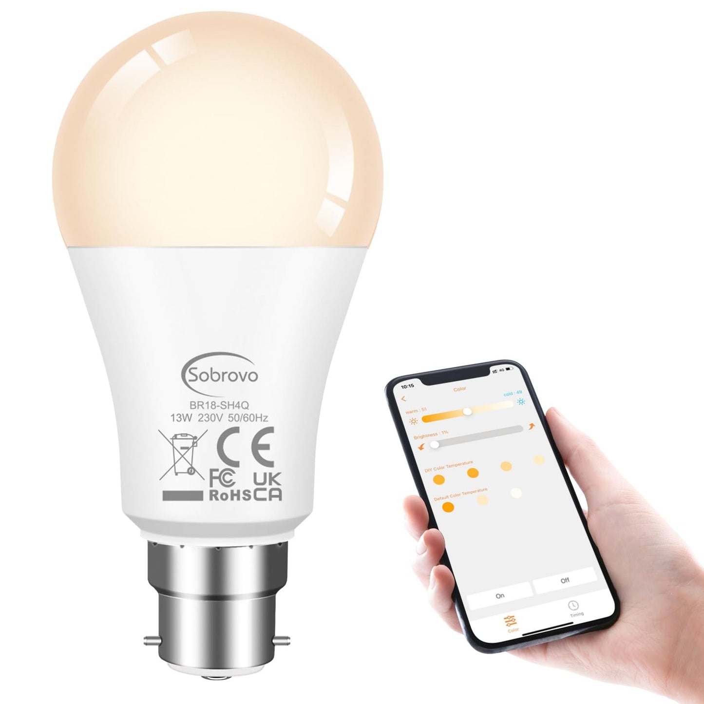 SOBROVO LED Light Bulb 13W Warm White-White 2700K-6000K image 0