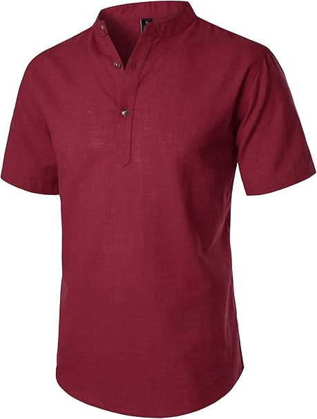 LucMatton Men's Casual Cotton Linen Short Sleeve Henley Shirt Summer Lightweight image 1