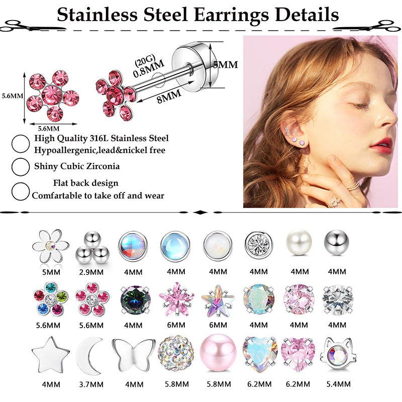 Chic Stainless Steel Heart Moon Studs - Versatile Tragus Cartilage Piercings image 28