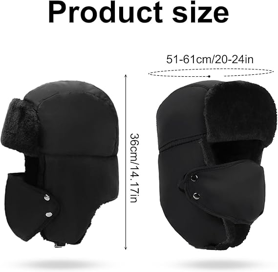 SKHAOVS Black Unisex Winter Ear Flap,Windproof and Cold-Proof Cap image 0