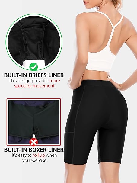 ATTRACO Women's Long Board Shorts High Waist Swim Bottom Solid Jammer Swim Short image 4