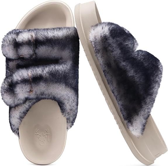 KuaiLu Women’s Fluff Platform Open Toe Slipper with Arch Support image 9