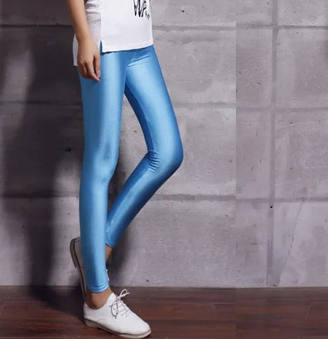 Lady Solid Candy Color Neon Leggings High Elastic Skinny Pants Soft Thin Legin image 9