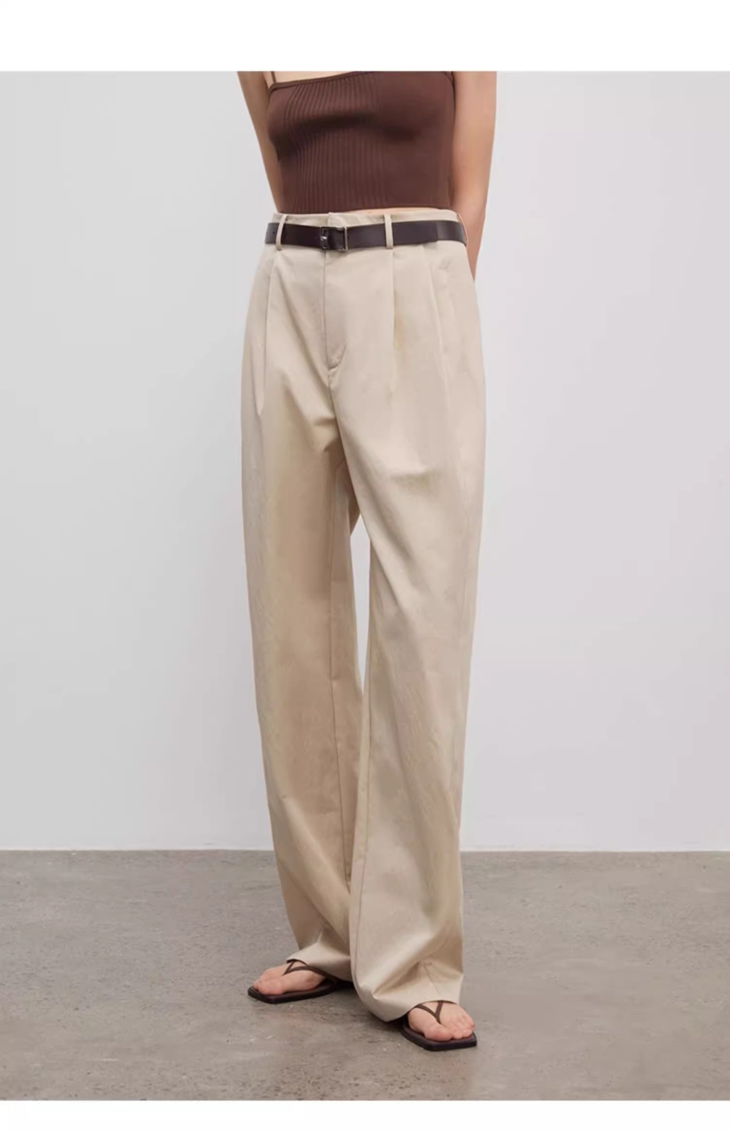 Spliced Double-Pleat Wide-Leg Trousers Straight-Leg Trousers for Women image 8