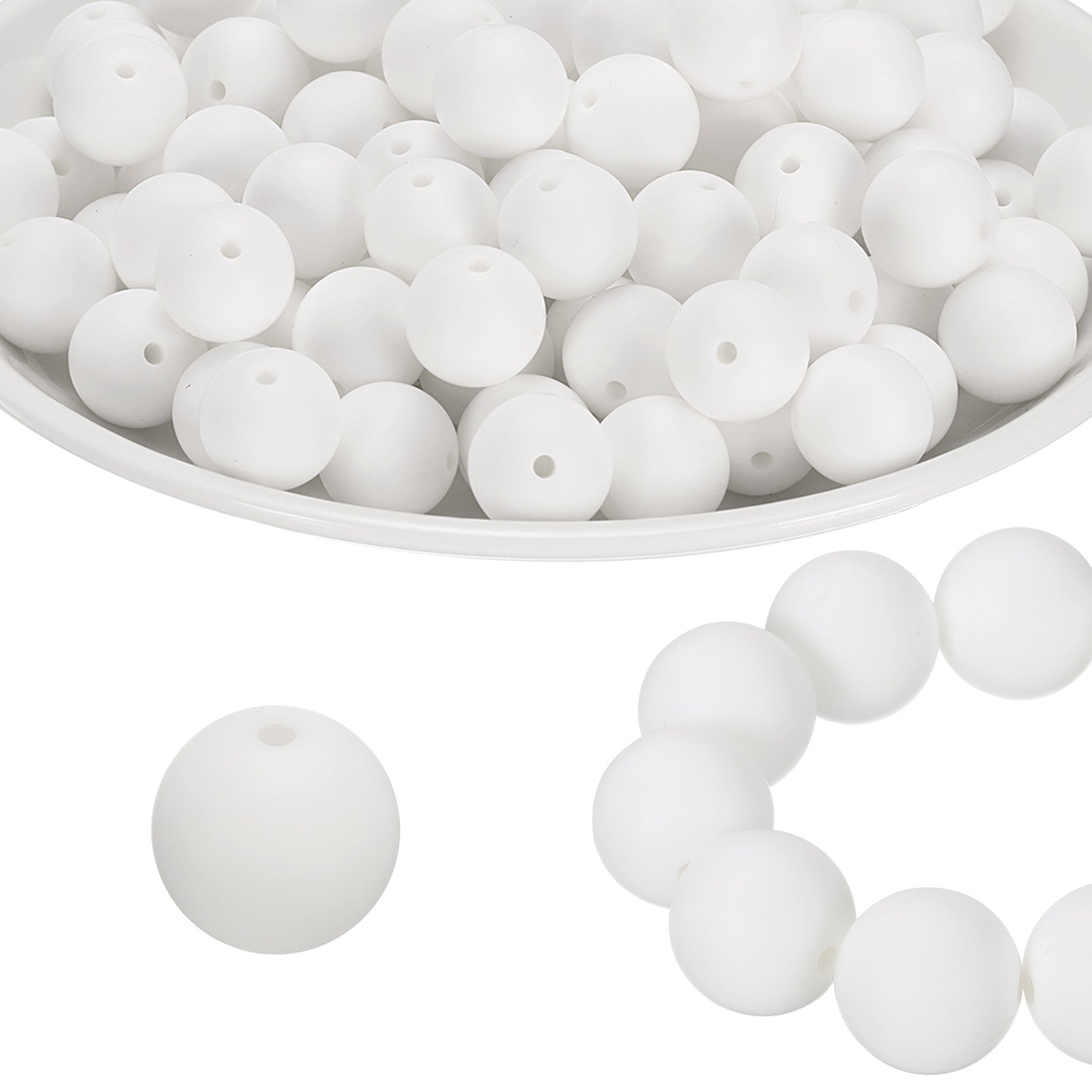 100 Bulk White 15mm Food-Grade Silicone Round Focal Loose Crafting Beads image 4