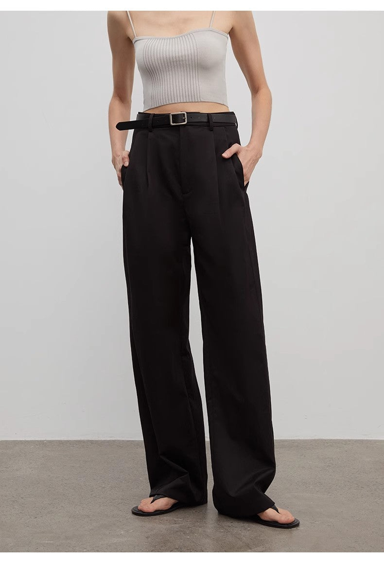 Spliced Double-Pleat Wide-Leg Trousers Straight-Leg Trousers for Women image 13
