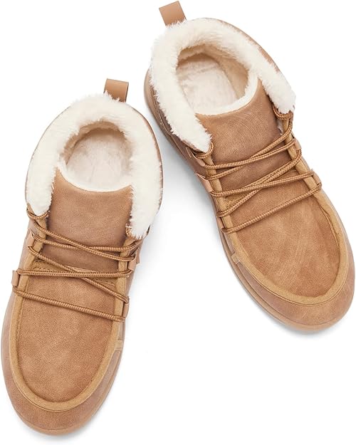 Heiiwarm Mens Womens Snow Boots Lace Up Fur Lined Anti-Slip Winter Shoes image 1