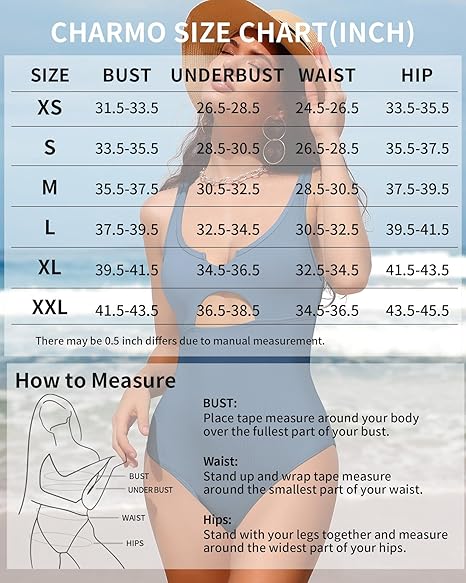 Charmo Ribbed One Piece Swimsuits for Women Cutout Scoop Neck Bathing Suit image 5