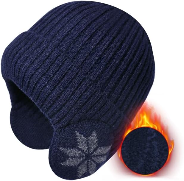 NICEYEA Winter Warm Knitted Beanies Hat for Men Women Thermal Skull Cap with Win image 1