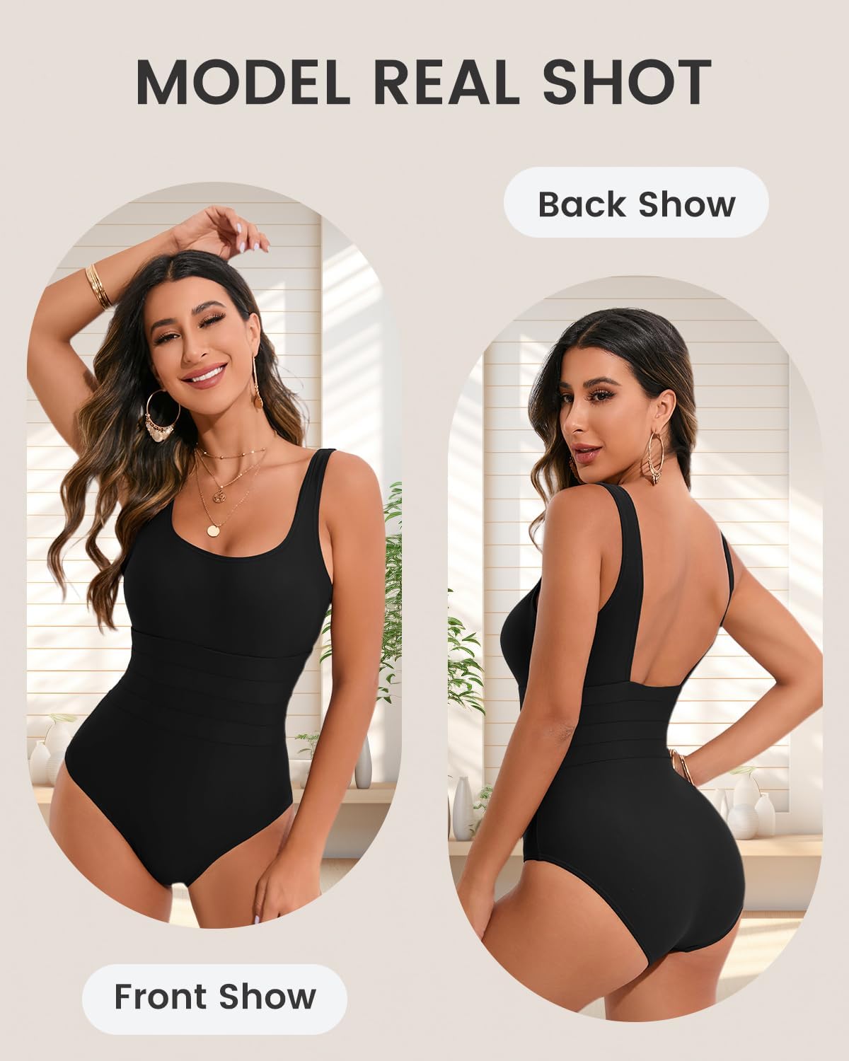 Women's Flattering Ruched U-Neck Tummy Control One-Piece Swimsuit Wide Straps image 3