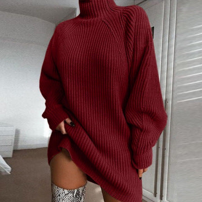 Winter Sweater Dress Raglan Sleeves Turtleneck Knit Sweaters Female Pullovers image 8