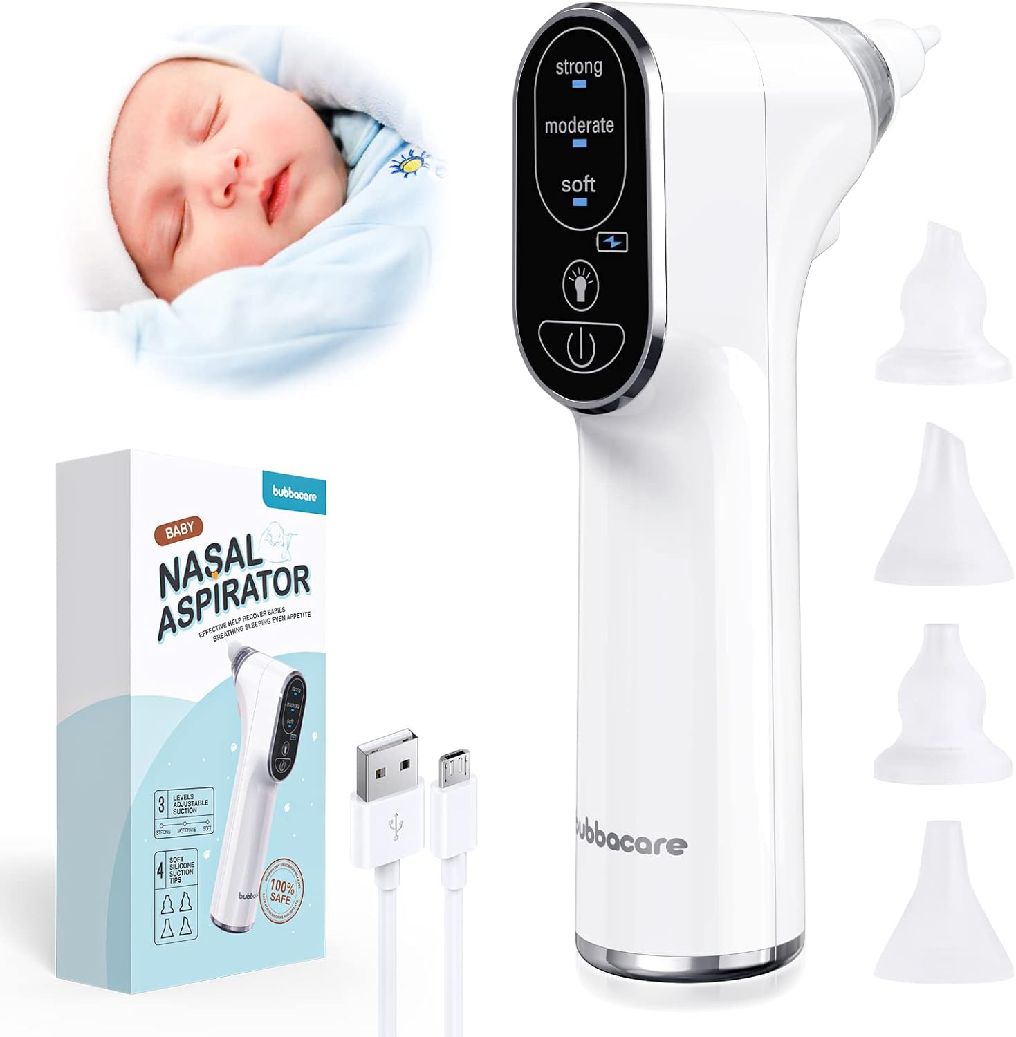 Baby Nasal Aspirator, Rechargeable Nasal Aspirator Baby Electric with 3 Suction image 0