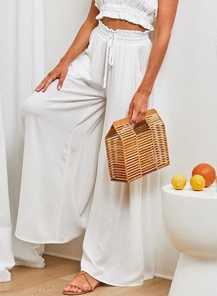 Dokotoo Womens Wide Leg Trousers Loose Fit Casual Flowy Women's Trouser Elastic image 2