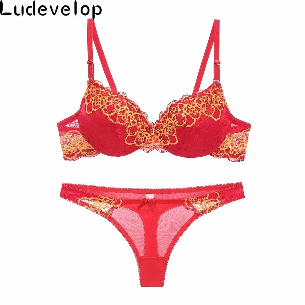New Sexy Brassiere Lady Push Up Bra Set Lace Embroidery Bralette Underwear image 2