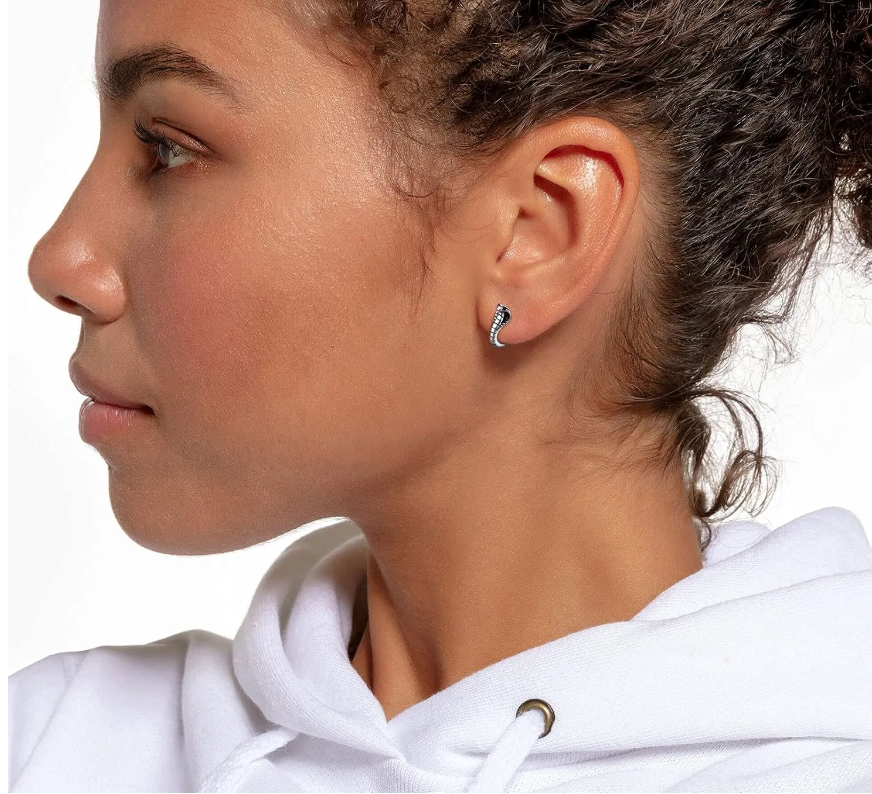 Silver Cobra Thick Huggie Hoop Earrings image 1