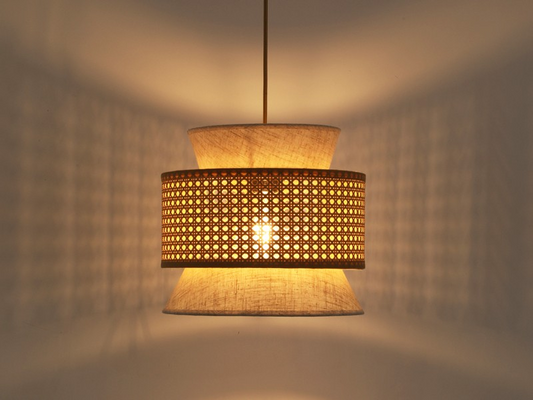 FORCOSO Vintage Pendant Light Rattan+Fabric, – Ø29 cm Wicker Fabric Shade image 0