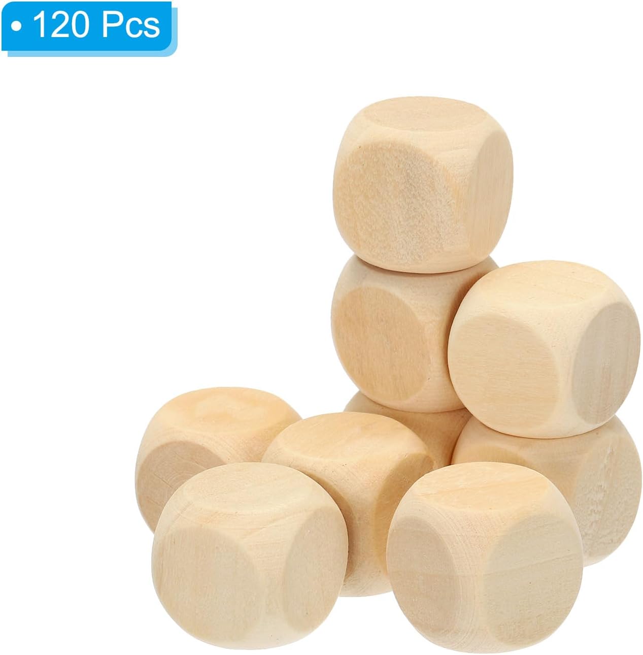 120-Pack 18mm Unfinished Wooden Blank Dice Cubes, Smooth 6-Sided Craft Blocks image 4