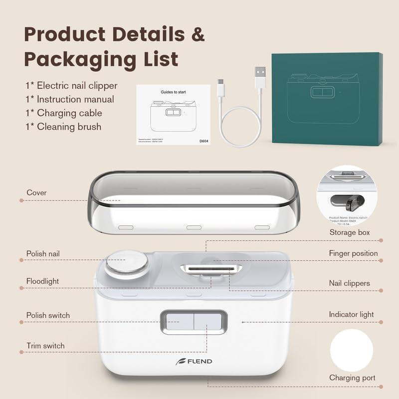 FLEND D604 Electric Nail Clipper – 2-in-1 Auto Trimmer & File with LED Light image 7