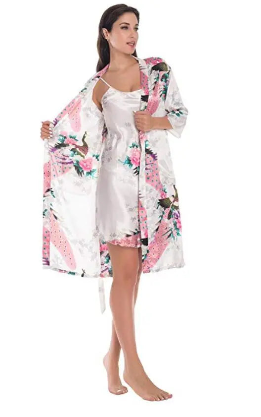 Fashion Women's Summer Mini Kimono Robe Lady Rayon Bath Gown Yukata Nightgown image 2