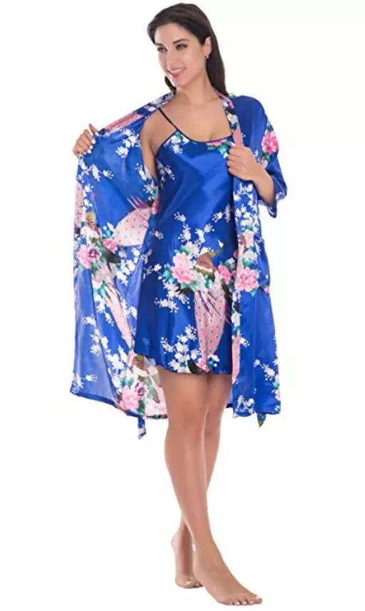 Fashion Women's Summer Mini Kimono Robe Lady Rayon Bath Gown Yukata Nightgown image 5