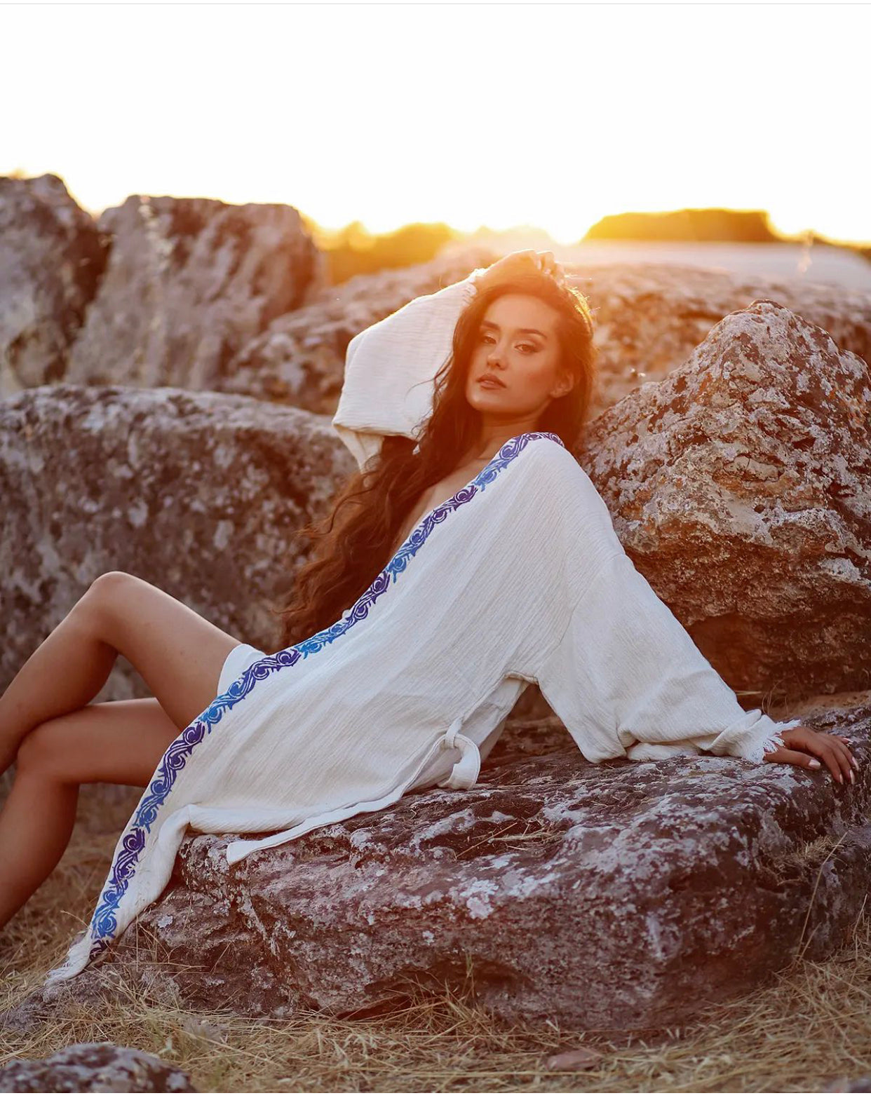 Organic Cotton Soft Bathrobe Handmade Wood Blocks Printed image 6