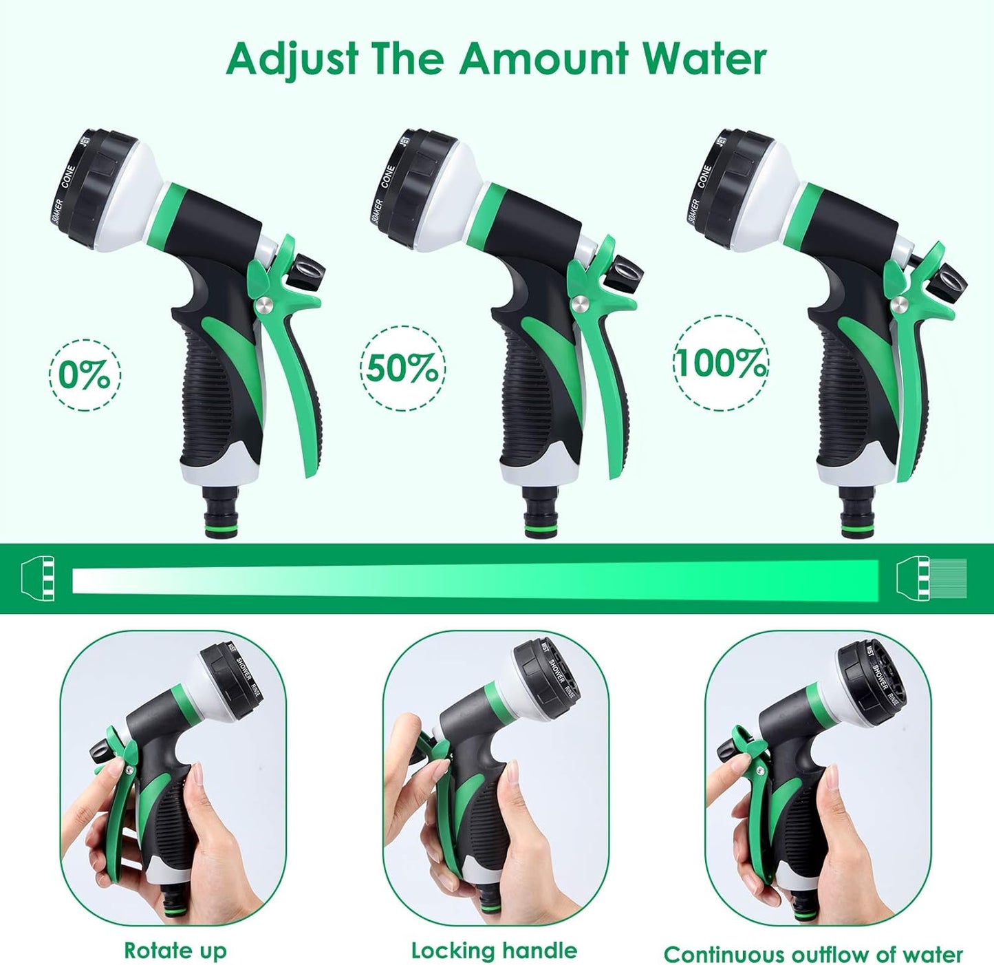 GoldOars Pack of 2 Garden Hand Shower Garden Hose Nozzle 8 Adjustable Pressure image 5