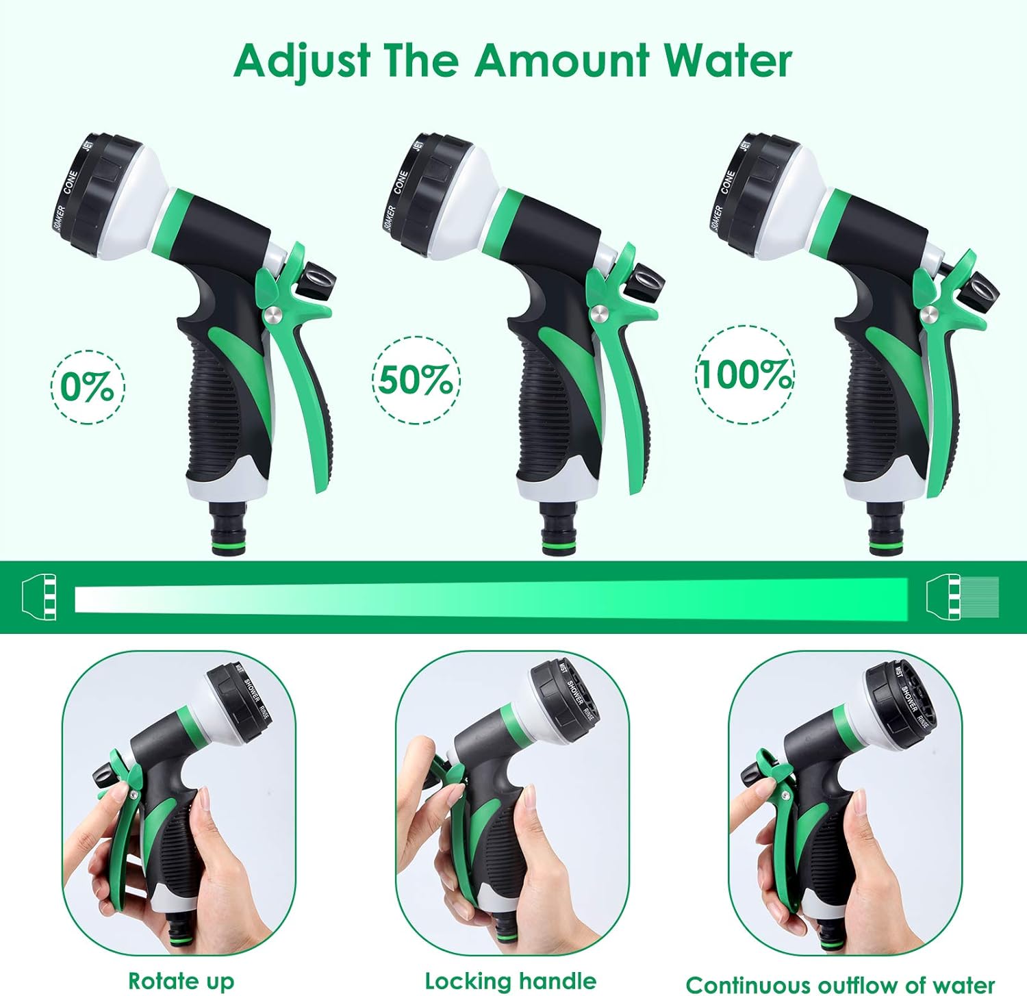 GoldOars Pack of 2 Garden Hand Shower Garden Hose Nozzle 8 Adjustable Pressure image 5