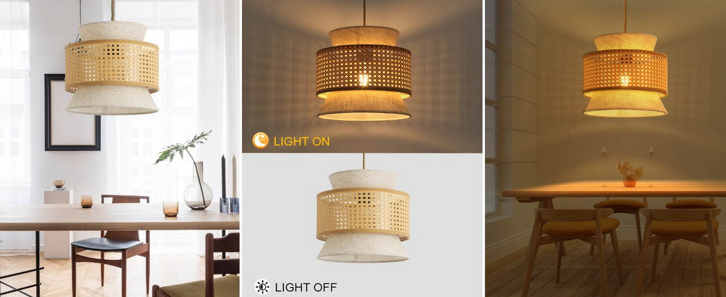 FORCOSO Vintage Pendant Light Rattan+Fabric, – Ø29 cm Wicker Fabric Shade image 1