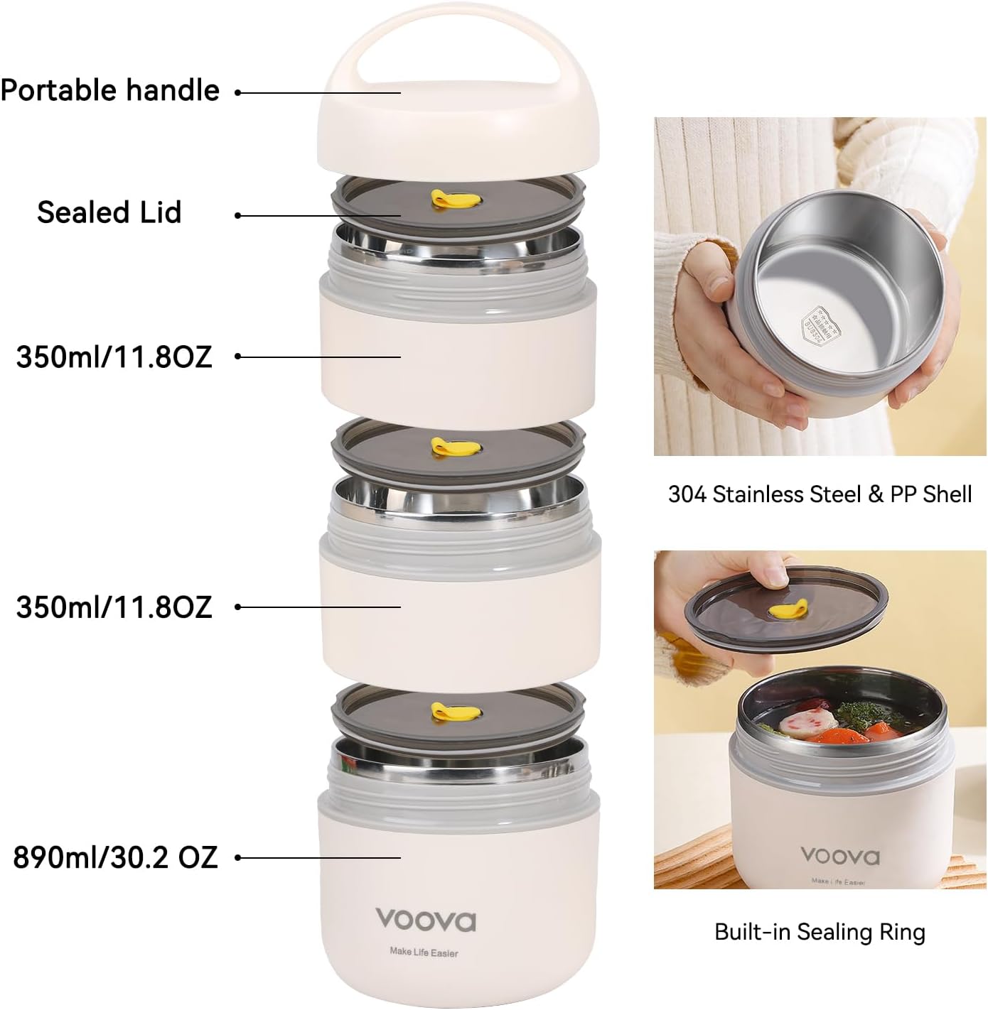 Voova Stackable Stainless Steel Thermal Lunch Box image 3