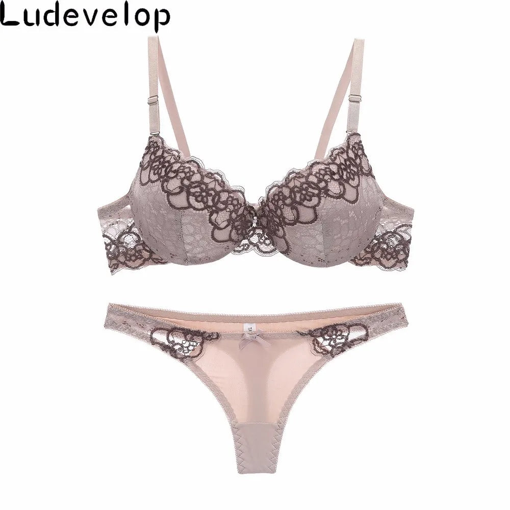 New Sexy Brassiere Lady Push Up Bra Set Lace Embroidery Bralette Underwear image 3