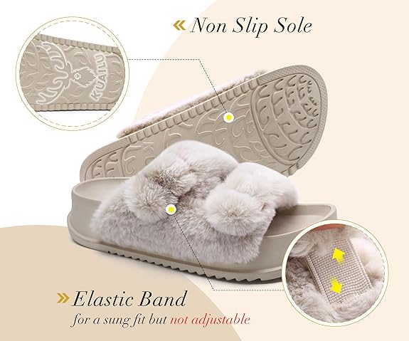 KuaiLu Women’s Fluff Platform Open Toe Slipper with Arch Support image 7