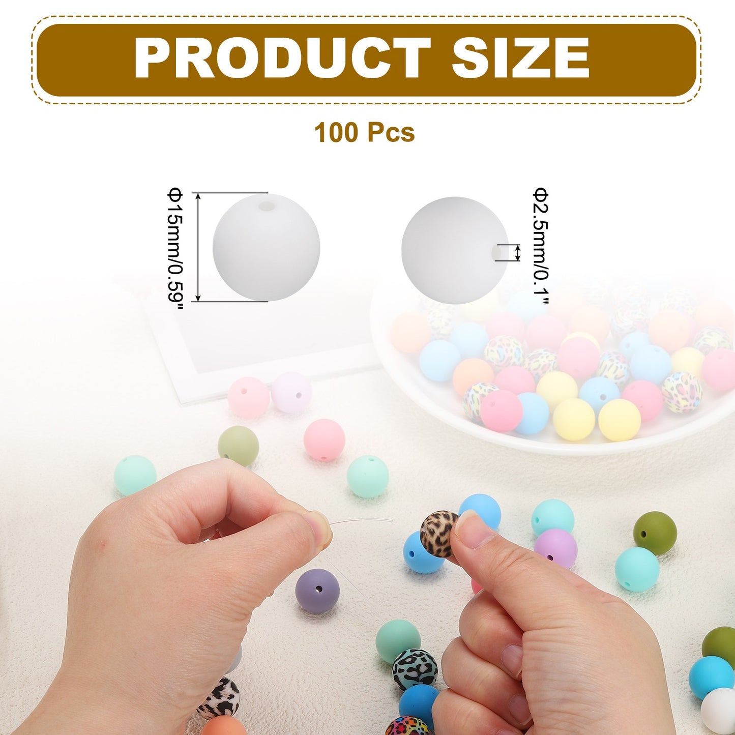 100 Bulk White 15mm Food-Grade Silicone Round Focal Loose Crafting Beads image 8