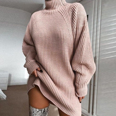 Winter Sweater Dress Raglan Sleeves Turtleneck Knit Sweaters Female Pullovers image 0