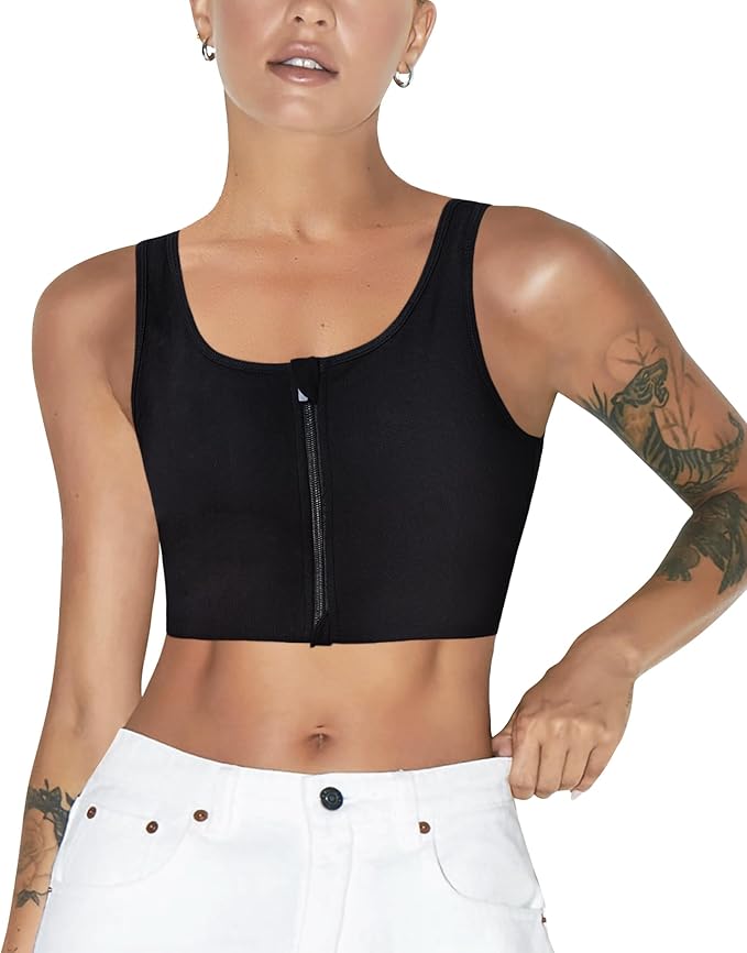 Junlan FTM Zipper Chest Binder, Breathable Compression Tank Top for Transgender image 3