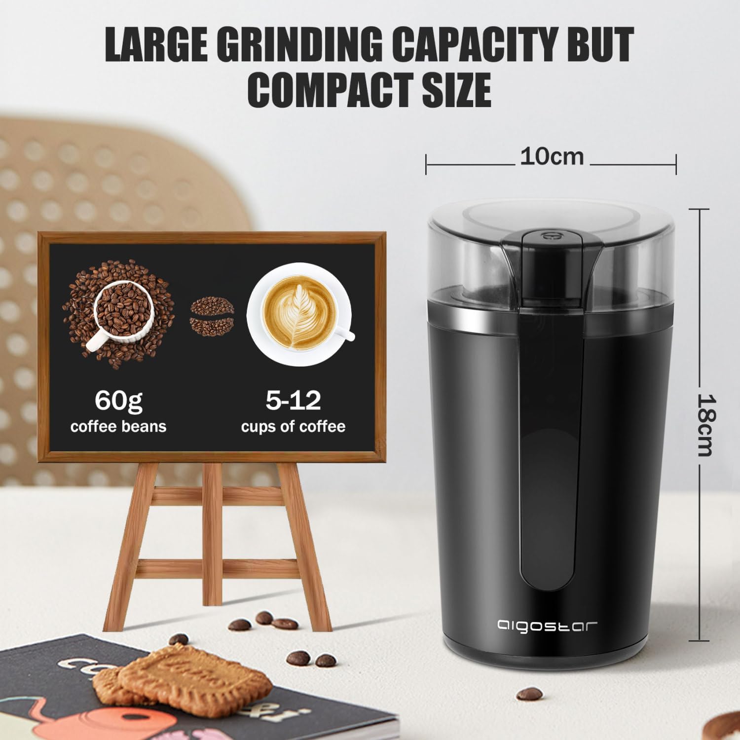 Aigostar 200W Electric Coffee & Spice Grinder – Stainless Steel Blades image 8