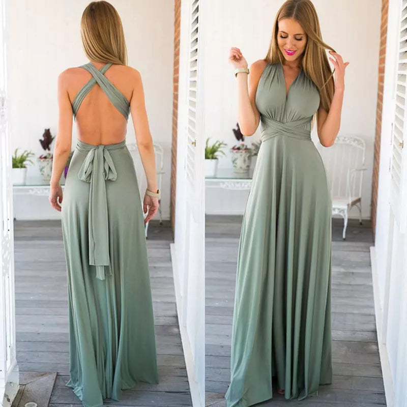 Sexy Women Multiway Wrap Convertible Boho Maxi Club Red Dress Bandage Long DresS image 12