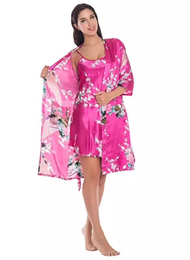 Fashion Women's Summer Mini Kimono Robe Lady Rayon Bath Gown Yukata Nightgown image 9